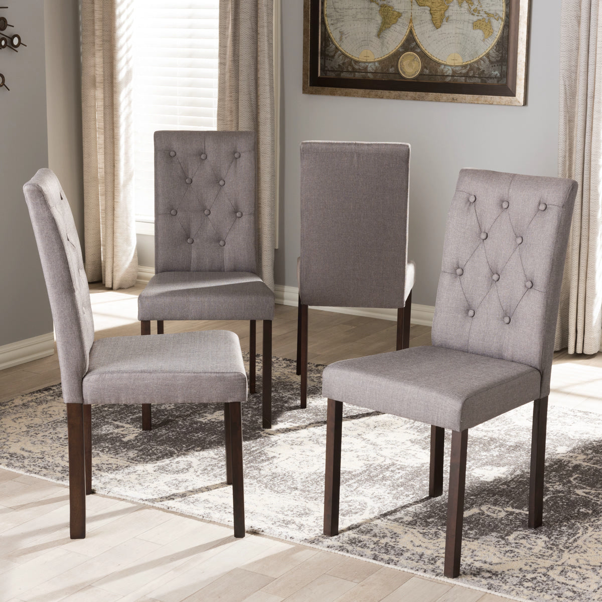 Baxton Studio Gardner Modern and Contemporary Dark Brown Finished Grey Fabric Upholstered Dining Chair (Set of 4) Baxton Studio-dining chair-Minimal And Modern - 1