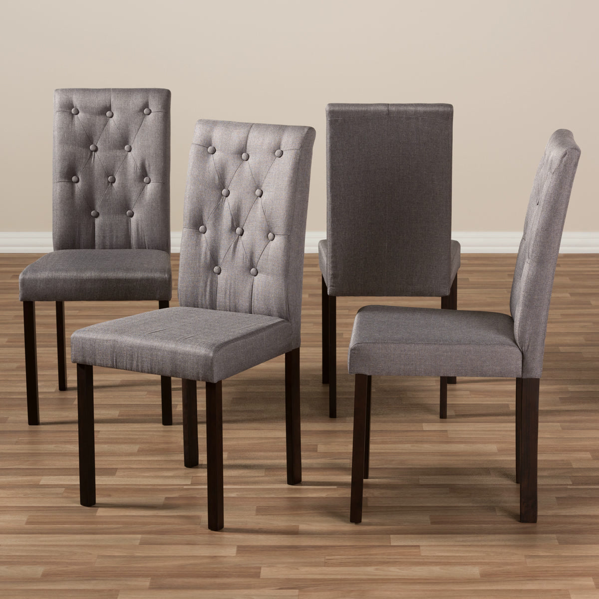 Baxton Studio Gardner Modern and Contemporary Dark Brown Finished Grey Fabric Upholstered Dining Chair (Set of 4) Baxton Studio-dining chair-Minimal And Modern - 5