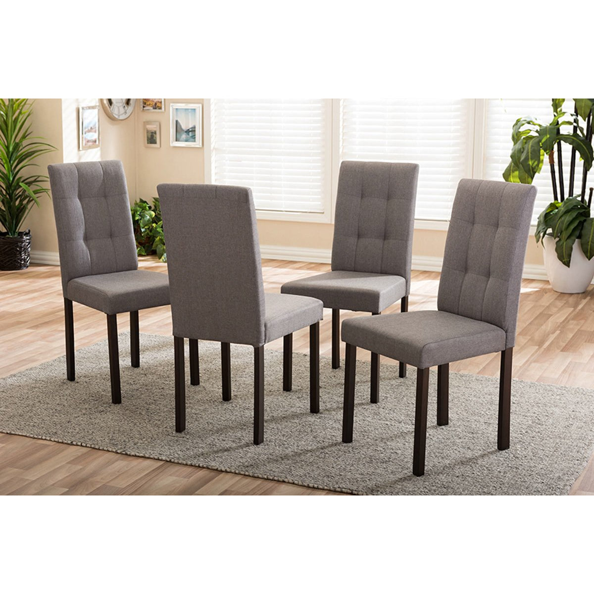 Baxton Studio Andrew Modern and Contemporary Grey Fabric Upholstered Grid-tufting Dining Chair (Set of 4) Baxton Studio-dining chair-Minimal And Modern - 2
