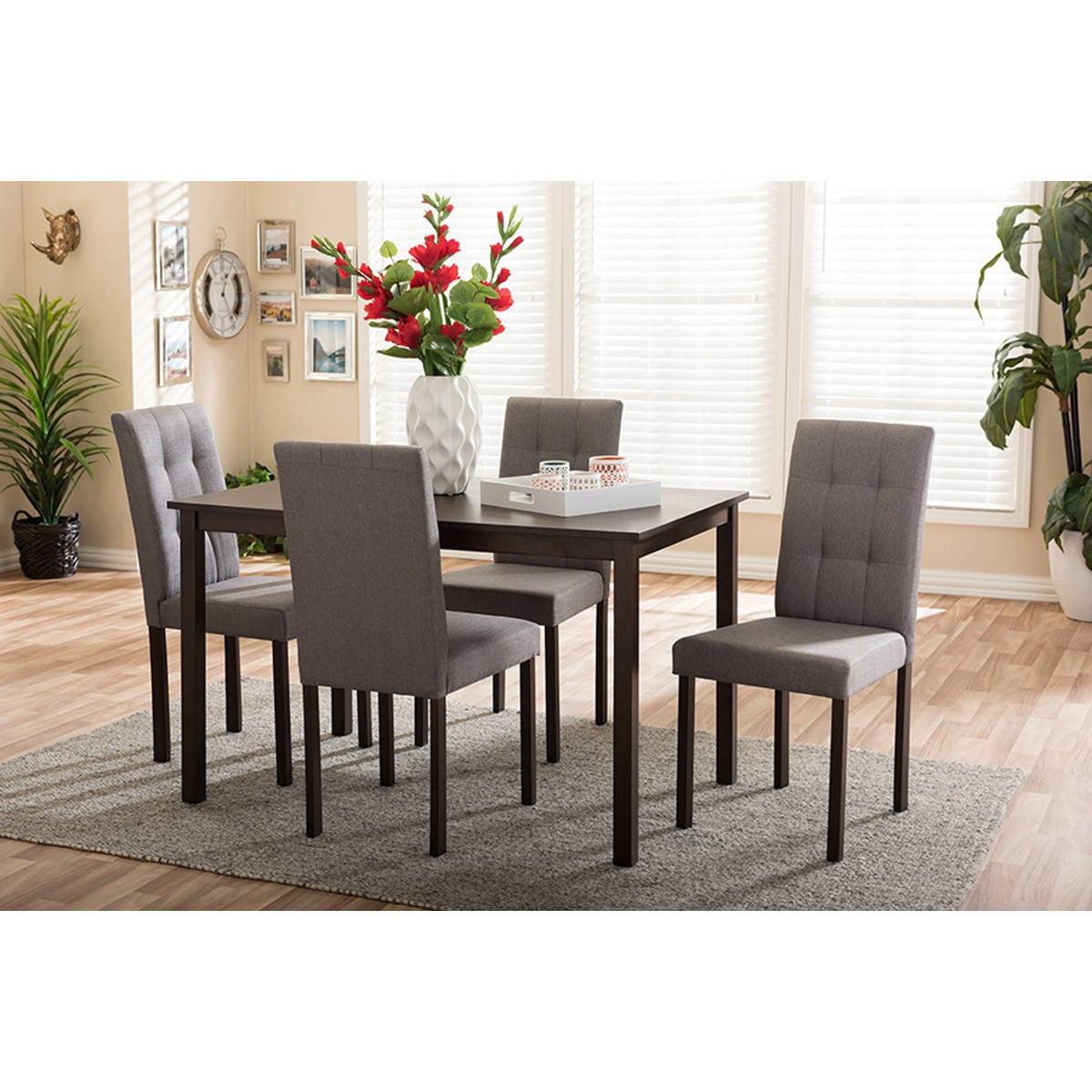 Baxton Studio Andrew Modern and Contemporary 5-Piece Grey Fabric Upholstered Grid-tufting Dining Set Baxton Studio--Minimal And Modern - 2