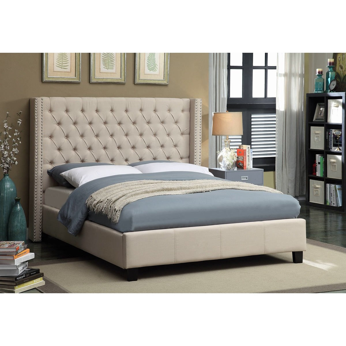 Meridian Furniture Ashton Beige Linen Full Bed-Minimal & Modern