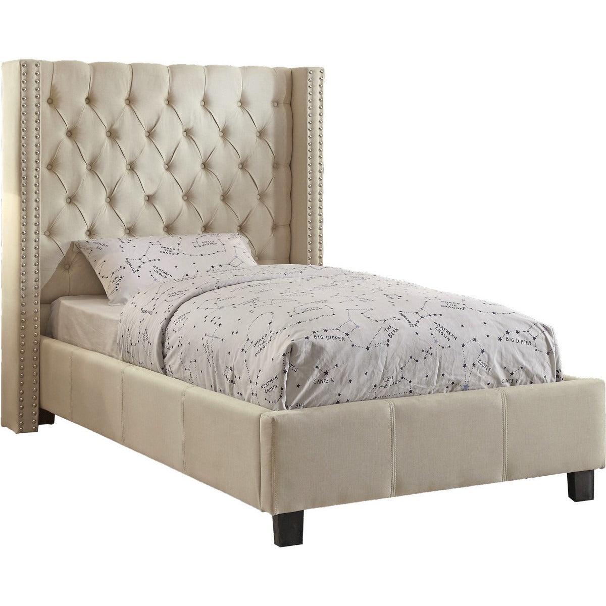 Meridian Furniture Ashton Beige Linen Twin BedMeridian Furniture - Twin Bed - Minimal And Modern - 1