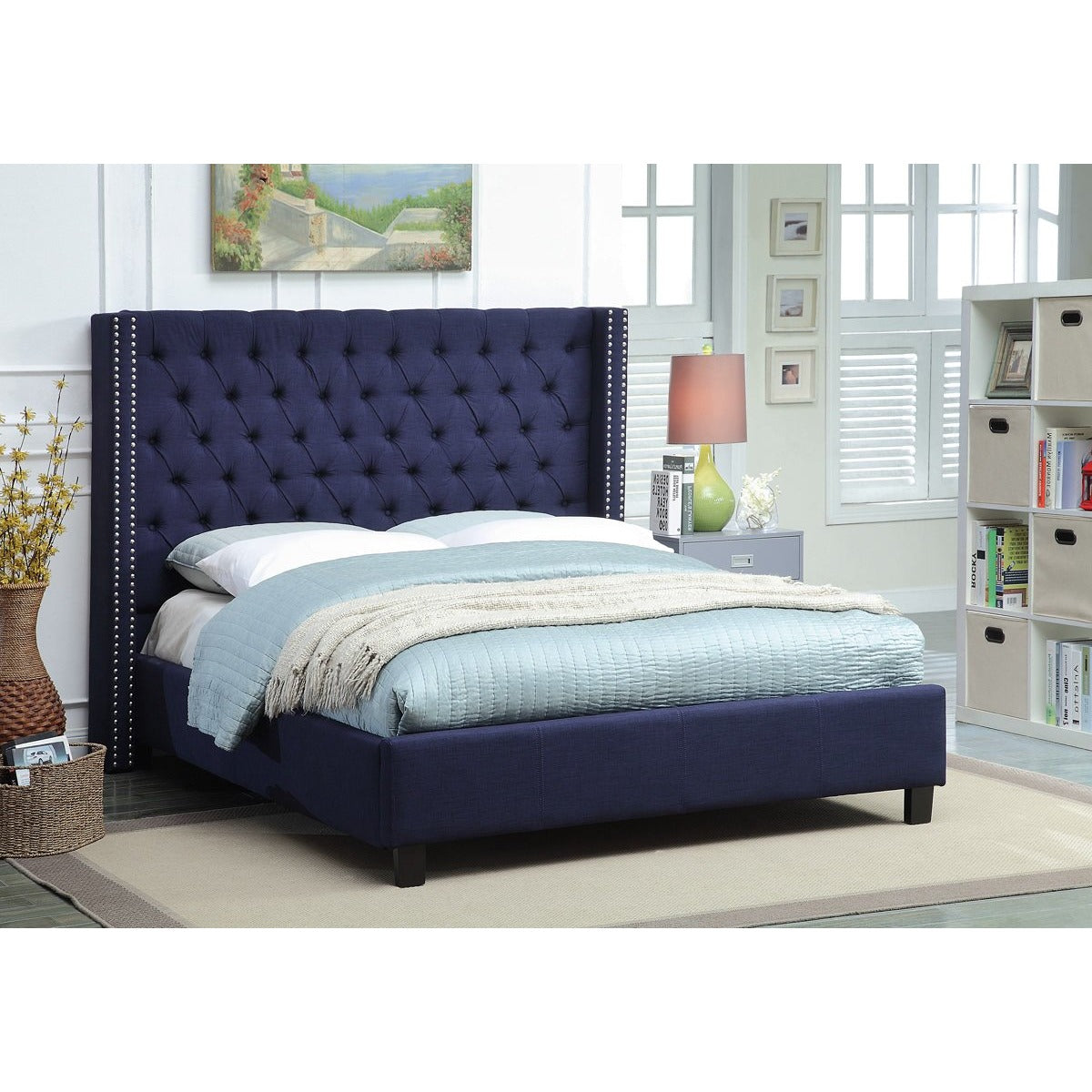 Meridian Furniture Ashton Navy Linen King Bed-Minimal & Modern