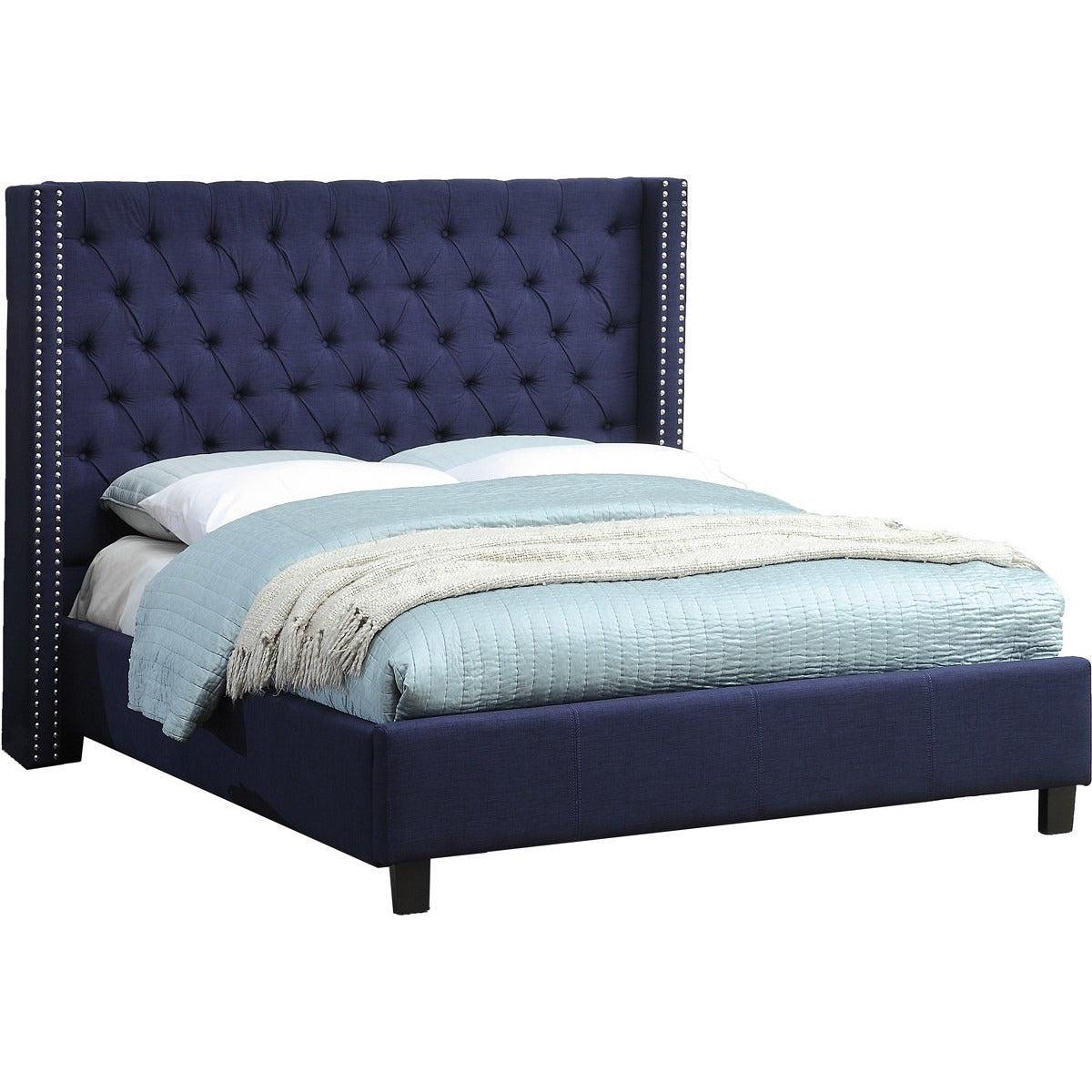 Meridian Furniture Ashton Navy Linen Queen BedMeridian Furniture - Queen Bed - Minimal And Modern - 1