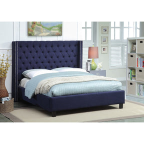 Meridian Furniture Ashton Navy Linen Queen Bed-Minimal & Modern