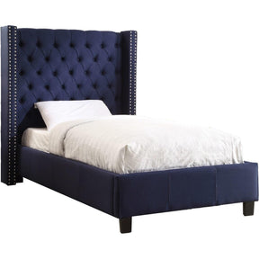 Meridian Furniture Ashton Navy Linen Twin BedMeridian Furniture - Twin Bed - Minimal And Modern - 1