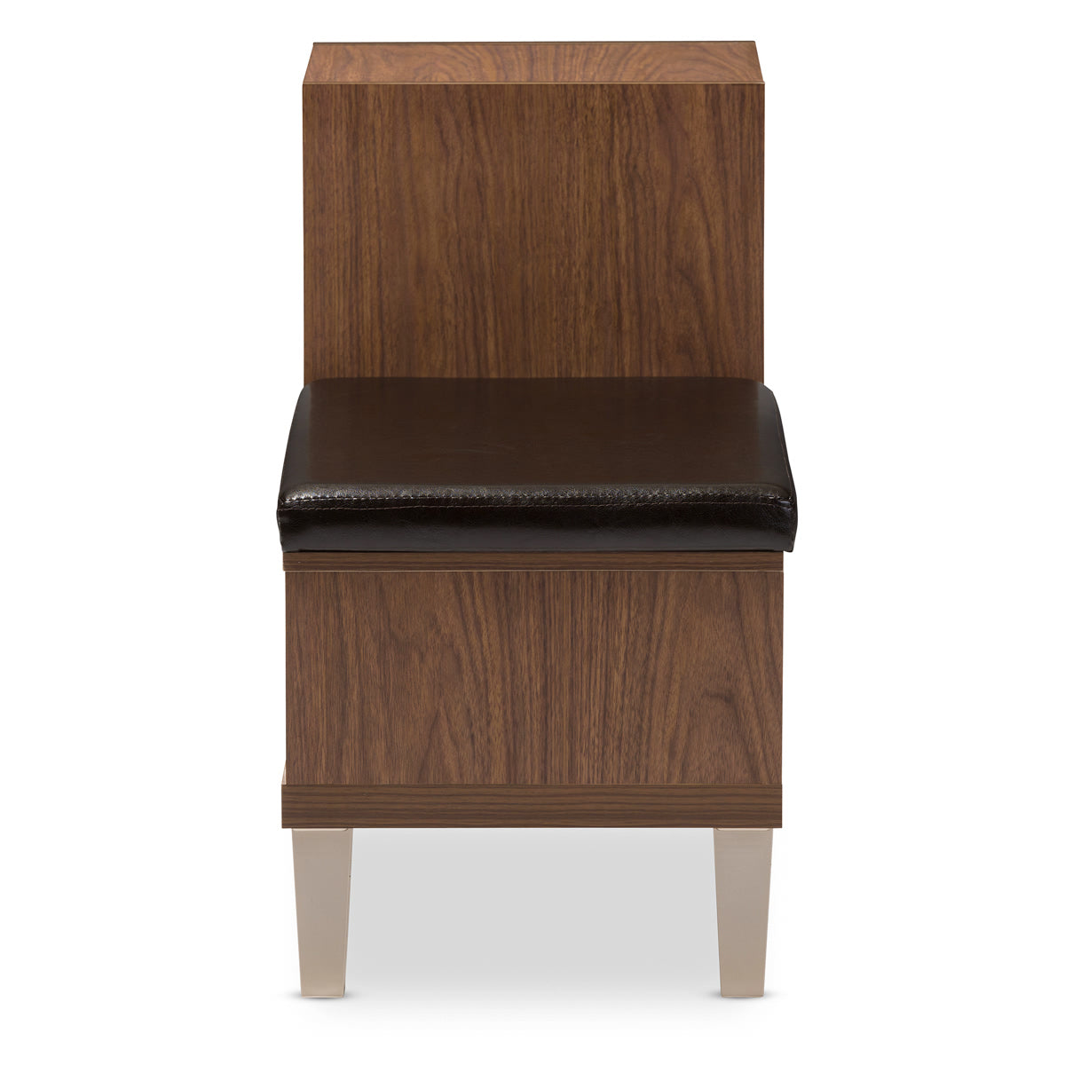 Baxton Studio Arielle Modern and Contemporary Walnut Brown Wood 3-Drawer Shoe Storage Padded Leatherette Seating Bench with Two Open Shelves Baxton Studio-benches-Minimal And Modern - 4