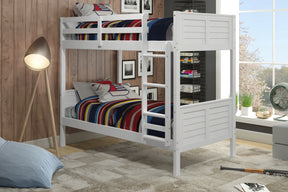Manhattan Comfort Empire Solid Pine Wood Twin Size Bunk Bed in White-Minimal & Modern