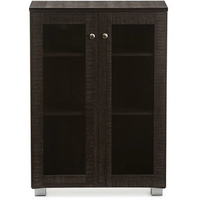 Baxton Studio Mason Modern and Contemporary Dark Brown Multipurpose Storage Cabinet Sideboard with Two Class Doors Baxton Studio--Minimal And Modern - 1