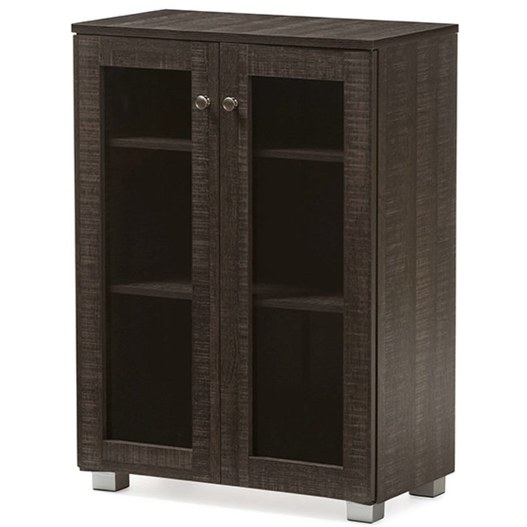 Baxton Studio Mason Modern and Contemporary Dark Brown Multipurpose Storage Cabinet Sideboard with Two Class Doors Baxton Studio--Minimal And Modern - 2