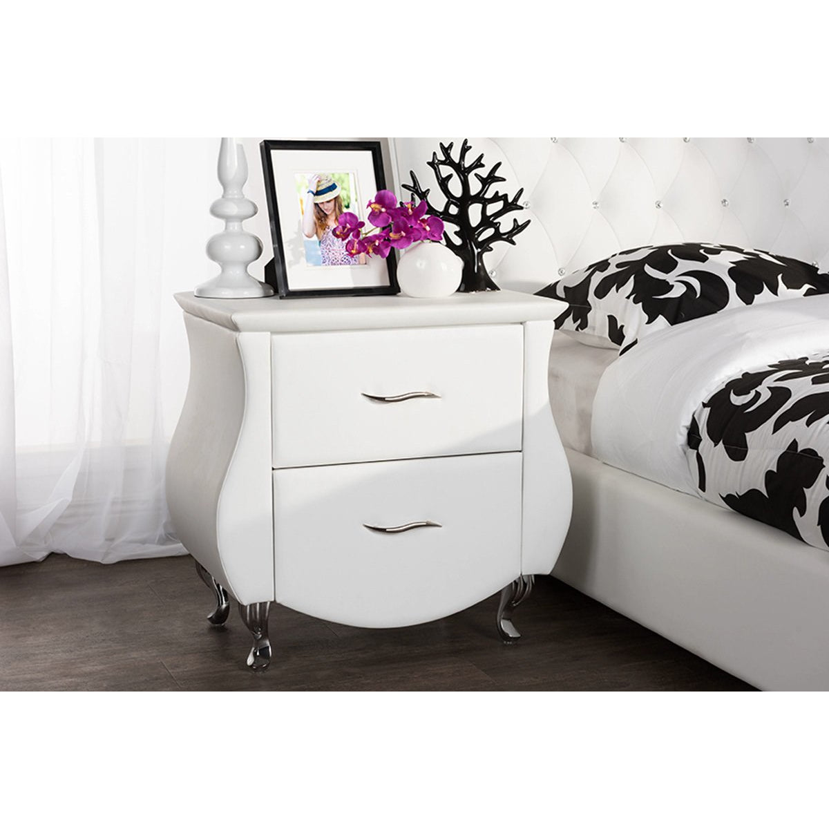 Baxton Studio Erin Modern and Contemporary White Faux Leather Upholstered Nightstand Baxton Studio-nightstands-Minimal And Modern - 4
