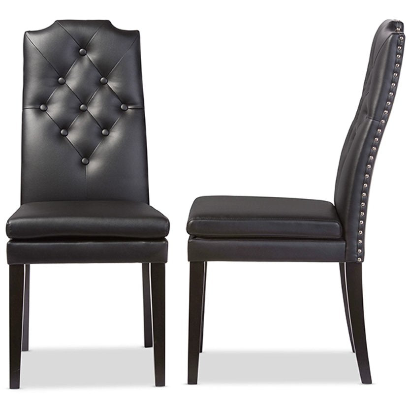 Baxton Studio Dylin Modern and Contemporary Black Faux Leather Button-Tufted Nail heads Trim Dining Chair (Set of 2) Baxton Studio-dining chair-Minimal And Modern - 1
