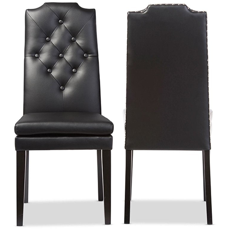 Baxton Studio Dylin Modern and Contemporary Black Faux Leather Button-Tufted Nail heads Trim Dining Chair (Set of 2) Baxton Studio-dining chair-Minimal And Modern - 2