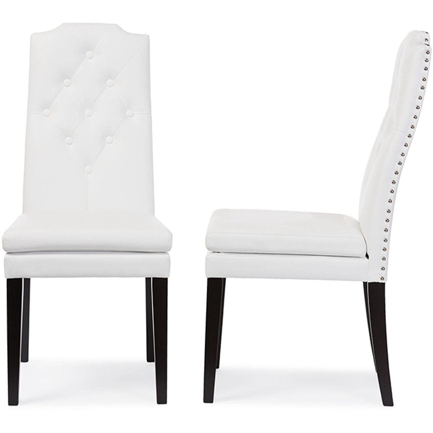 Baxton Studio Dylin Modern and Contemporary White Faux Leather Button-Tufted Nail heads Trim Dining Chair (Set of 2) Baxton Studio-dining chair-Minimal And Modern - 1