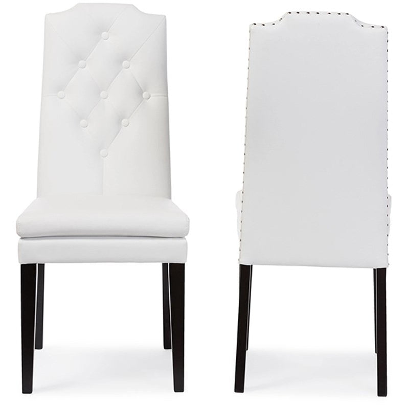 Baxton Studio Dylin Modern and Contemporary White Faux Leather Button-Tufted Nail heads Trim Dining Chair (Set of 2) Baxton Studio-dining chair-Minimal And Modern - 2