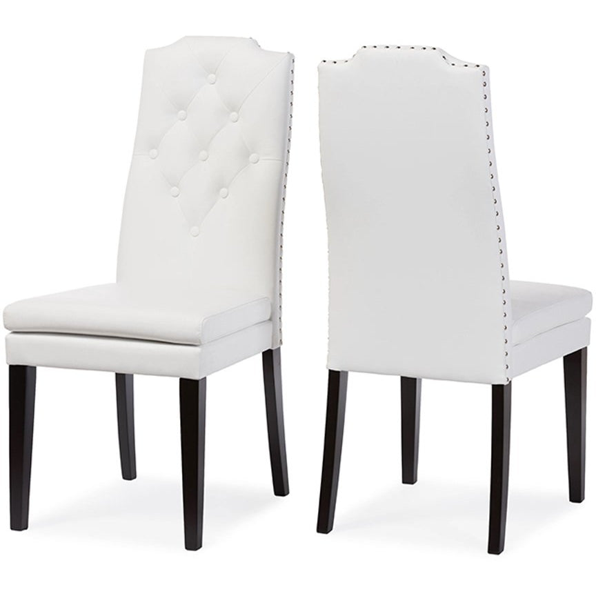 Baxton Studio Dylin Modern and Contemporary White Faux Leather Button-Tufted Nail heads Trim Dining Chair (Set of 2) Baxton Studio-dining chair-Minimal And Modern - 3