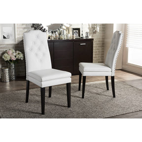 Baxton Studio Dylin Modern and Contemporary White Faux Leather Button-Tufted Nail heads Trim Dining Chair (Set of 2) Baxton Studio-dining chair-Minimal And Modern - 4
