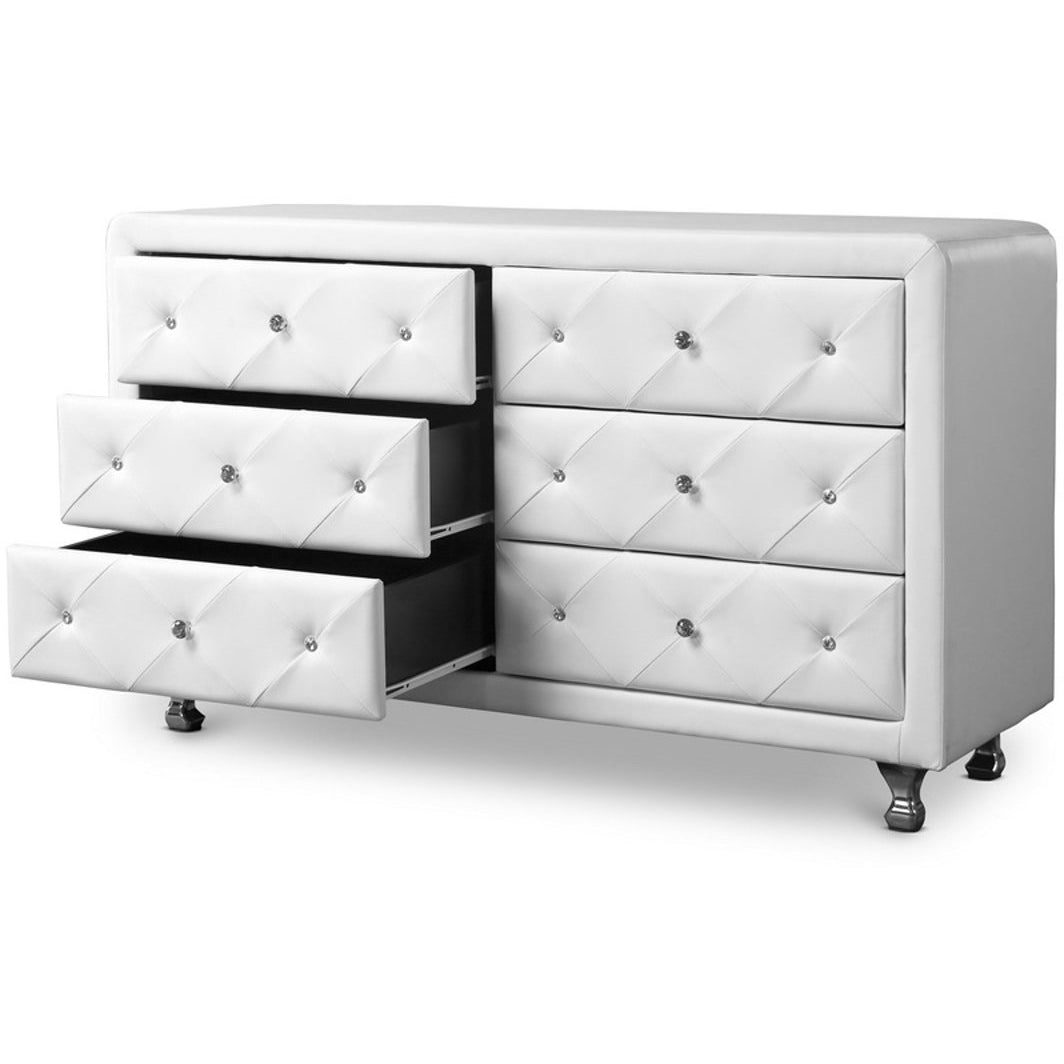 Baxton Studio Luminescence White Faux Leather Upholstered Dresser Baxton Studio-Dresser-Minimal And Modern - 3