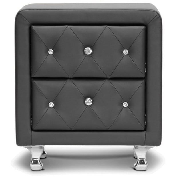 Baxton Studio Stella Crystal Tufted Black Upholstered Modern Nightstand Baxton Studio-nightstands-Minimal And Modern - 2