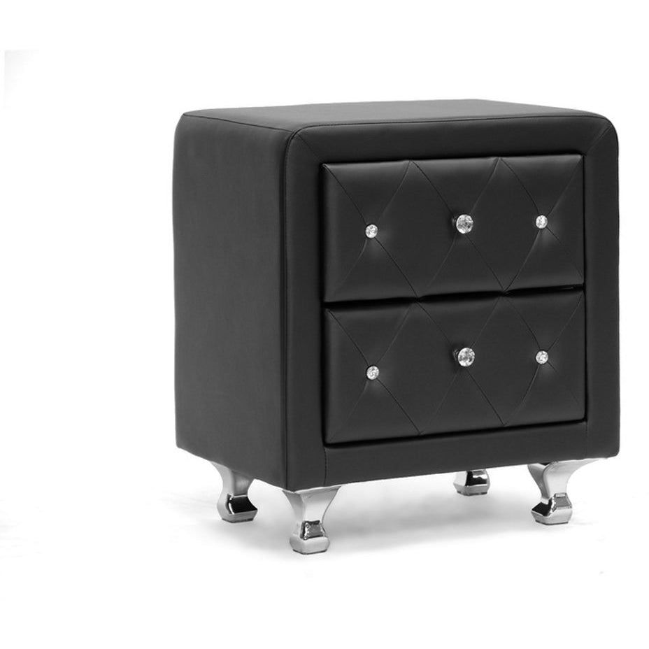 Baxton Studio Stella Crystal Tufted Black Upholstered Modern Nightstand Baxton Studio-nightstands-Minimal And Modern - 1