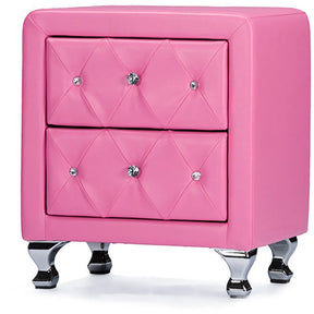 Baxton Studio Stella Crystal Tufted Pink Leather Modern Nightstand Baxton Studio-nightstands-Minimal And Modern - 2