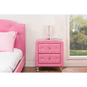 Baxton Studio Stella Crystal Tufted Pink Leather Modern Nightstand Baxton Studio-nightstands-Minimal And Modern - 5
