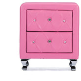 Baxton Studio Stella Crystal Tufted Pink Leather Modern Nightstand Baxton Studio-nightstands-Minimal And Modern - 1