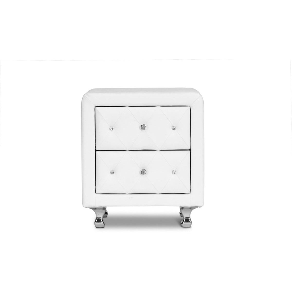Baxton Studio Stella Crystal Tufted White Upholstered Modern Nightstand Baxton Studio-nightstands-Minimal And Modern - 2