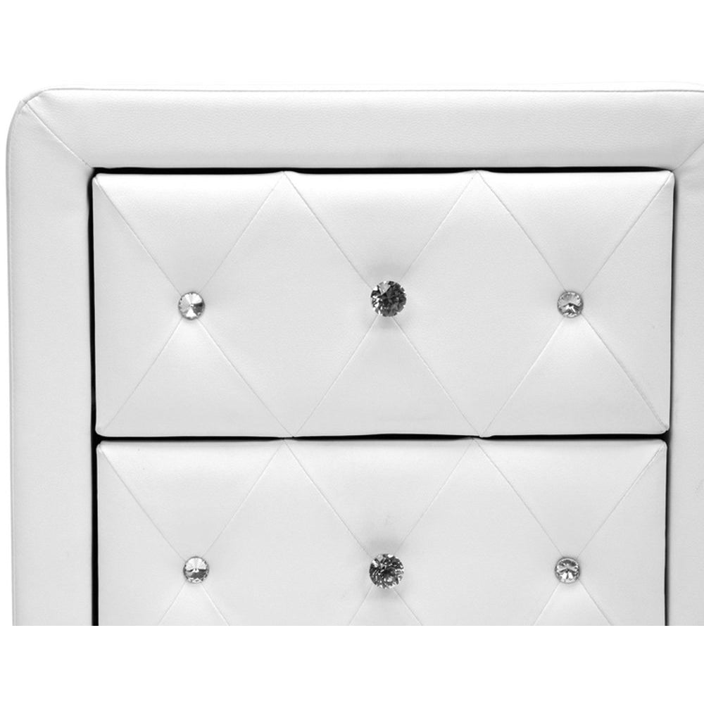 Baxton Studio Stella Crystal Tufted White Upholstered Modern Nightstand Baxton Studio-nightstands-Minimal And Modern - 4