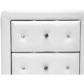 Baxton Studio Stella Crystal Tufted White Upholstered Modern Nightstand Baxton Studio-nightstands-Minimal And Modern - 4