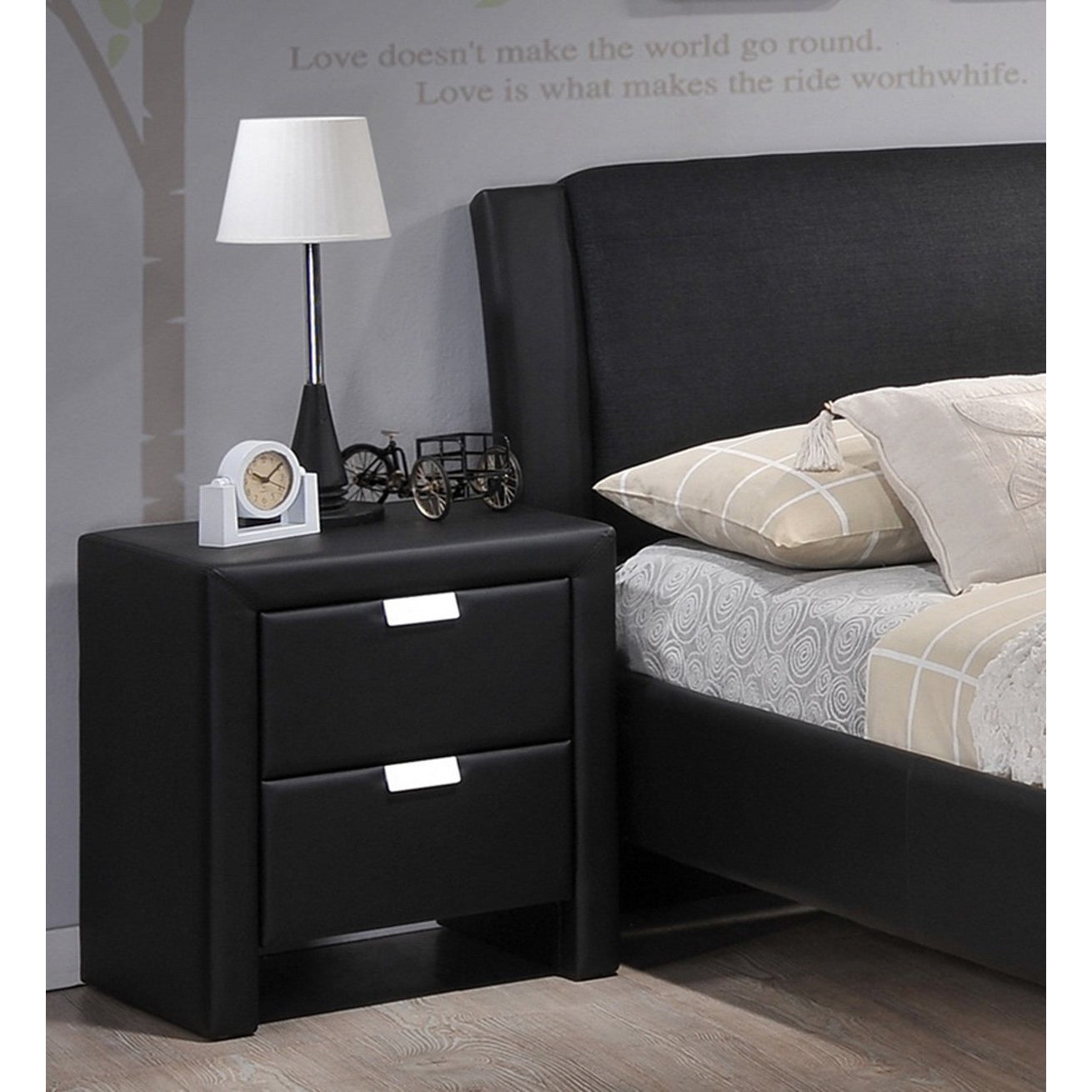 Baxton Studio Frey Black Upholstered Modern Nightstand Baxton Studio-nightstands-Minimal And Modern - 5