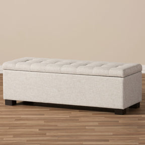 Baxton Studio Roanoke Modern and Contemporary Beige Fabric Upholstered Grid-Tufting Storage Ottoman Bench Baxton Studio-benches-Minimal And Modern - 10