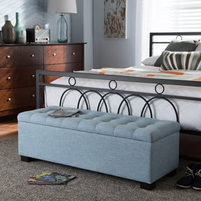 Baxton Studio Roanoke Modern and Contemporary Light Blue Fabric Upholstered Grid-Tufting Storage Ottoman Bench Baxton Studio-benches-Minimal And Modern - 1