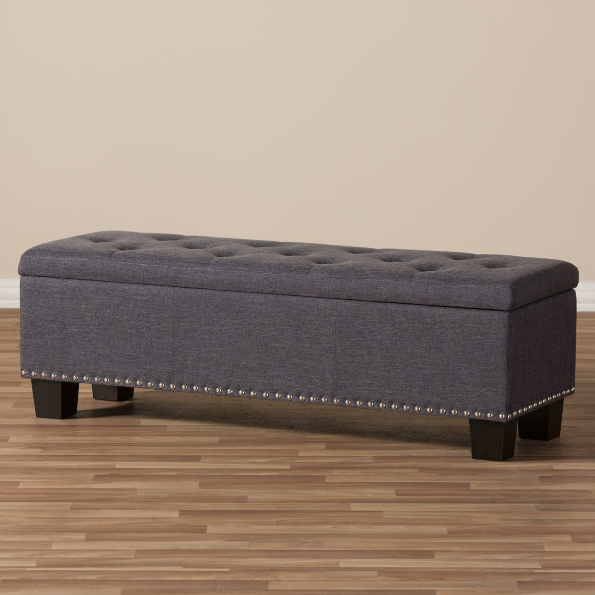 Baxton Studio Hannah Modern and Contemporary Dark Grey Fabric Upholstered Button-Tufting Storage Ottoman Bench Baxton Studio-benches-Minimal And Modern - 10