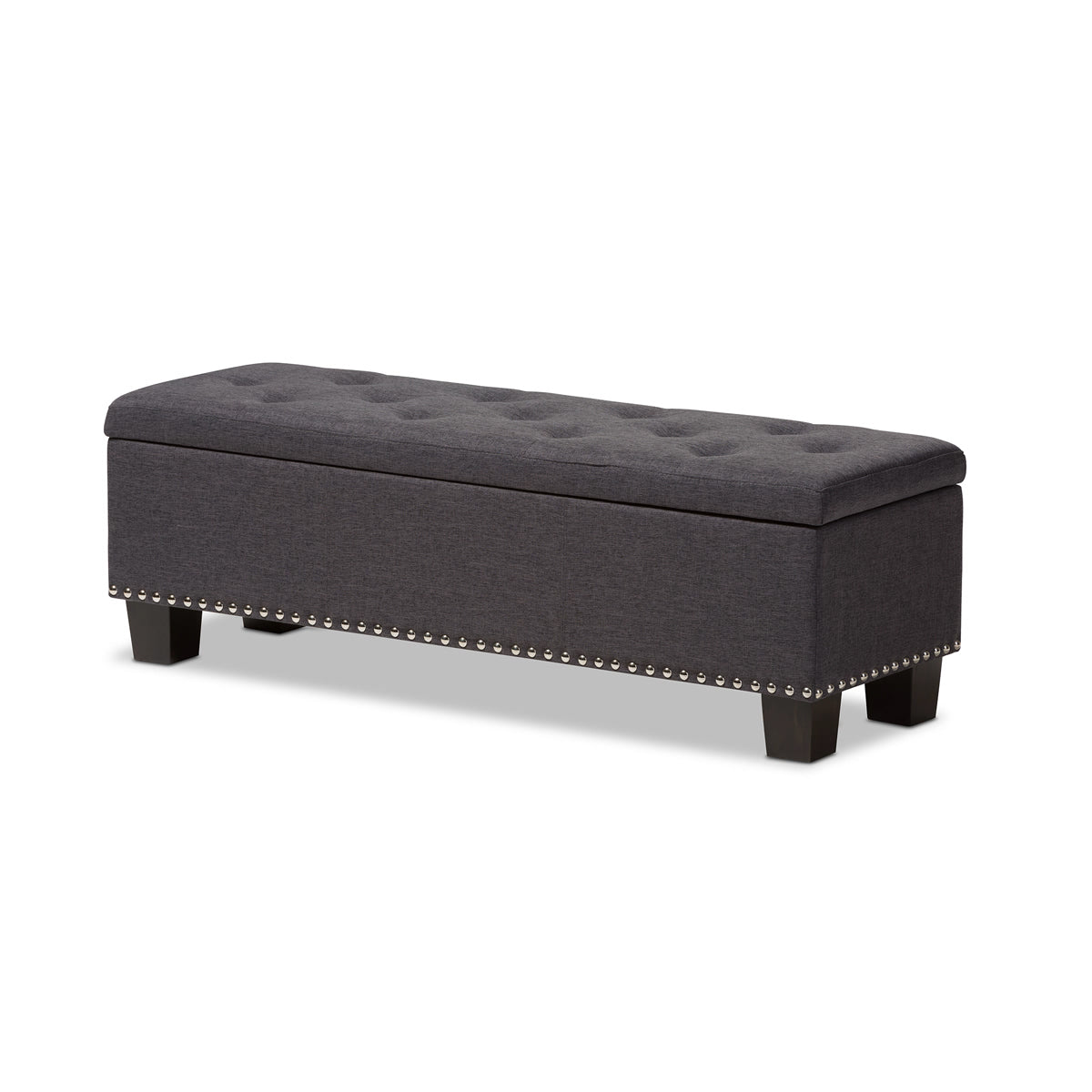Baxton Studio Hannah Modern and Contemporary Dark Grey Fabric Upholstered Button-Tufting Storage Ottoman Bench Baxton Studio-benches-Minimal And Modern - 2
