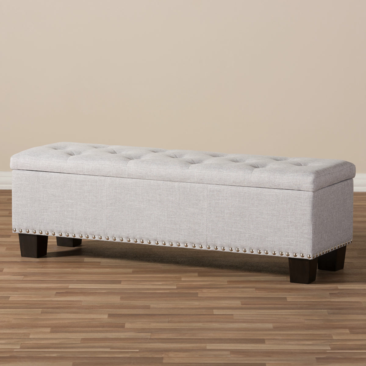 Baxton Studio Hannah Modern and Contemporary Grayish Beige Fabric Upholstered Button-Tufting Storage Ottoman Bench Baxton Studio-benches-Minimal And Modern - 10
