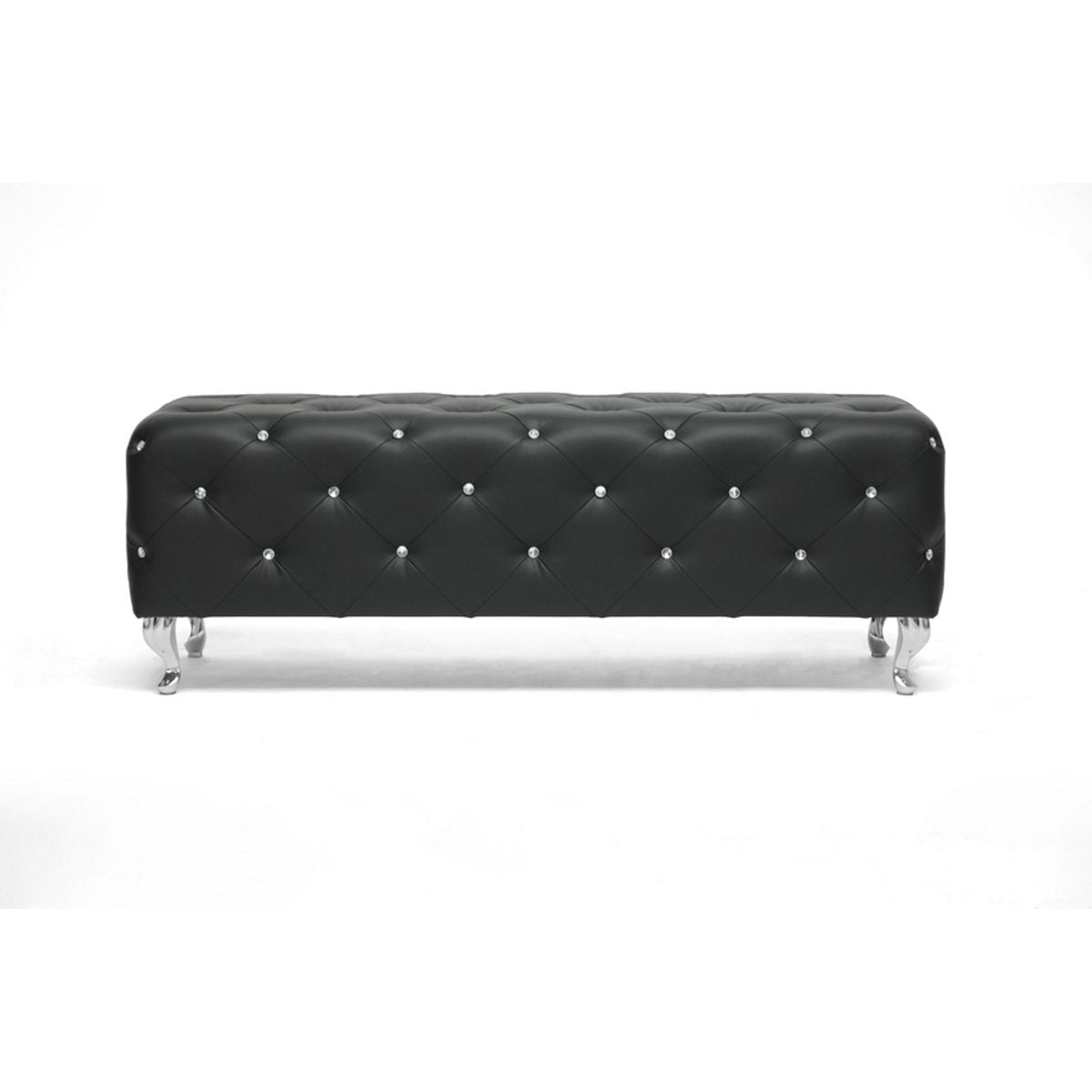 Baxton Studio Stella Crystal Tufted Black Leather Modern Bench Baxton Studio-benches-Minimal And Modern - 2