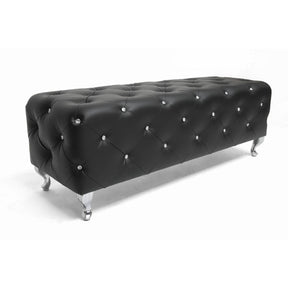 Baxton Studio Stella Crystal Tufted Black Leather Modern Bench Baxton Studio-benches-Minimal And Modern - 3