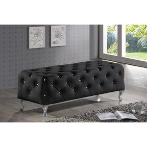Baxton Studio Stella Crystal Tufted Black Leather Modern Bench Baxton Studio-benches-Minimal And Modern - 4