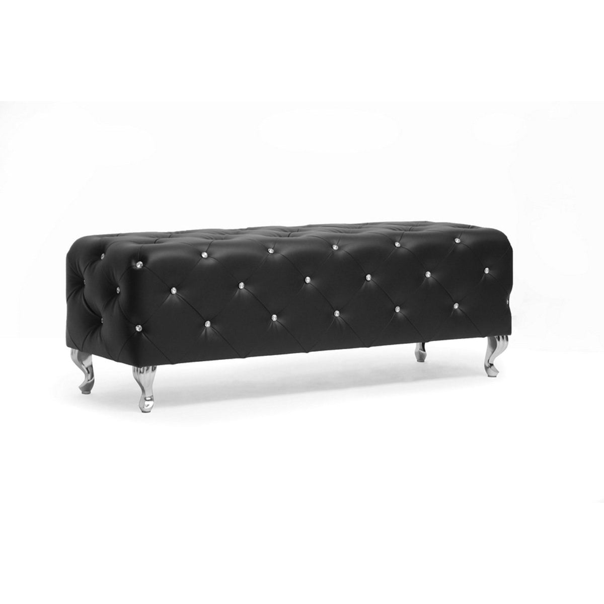 Baxton Studio Stella Crystal Tufted Black Leather Modern Bench Baxton Studio-benches-Minimal And Modern - 1