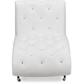 Baxton Studio Pease Contemporary White Faux Leather Upholstered Crystal Button Tufted Chaise Lounge Baxton Studio-chairs-Minimal And Modern - 1
