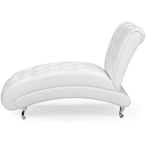 Baxton Studio Pease Contemporary White Faux Leather Upholstered Crystal Button Tufted Chaise Lounge Baxton Studio-chairs-Minimal And Modern - 3