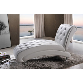 Baxton Studio Pease Contemporary White Faux Leather Upholstered Crystal Button Tufted Chaise Lounge Baxton Studio-chairs-Minimal And Modern - 5