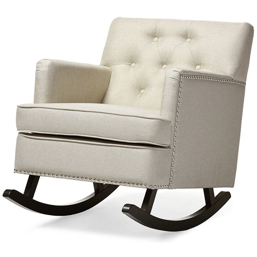 Baxton Studio Bethany Modern and Contemporary Light Beige Fabric Upholstered Button-tufted Rocking Chair Baxton Studio--Minimal And Modern - 2