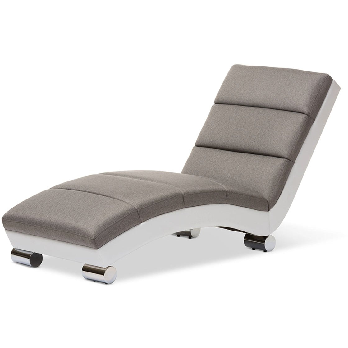 Baxton Studio Percy Modern and Contemporary Grey Fabric and White Faux Leather Upholstered Chaise Lounge Baxton Studio--Minimal And Modern - 2