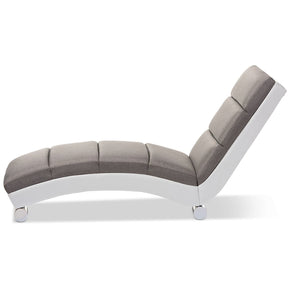Baxton Studio Percy Modern and Contemporary Grey Fabric and White Faux Leather Upholstered Chaise Lounge Baxton Studio--Minimal And Modern - 3