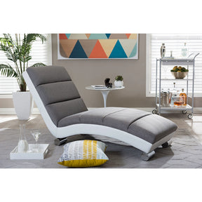 Baxton Studio Percy Modern and Contemporary Grey Fabric and White Faux Leather Upholstered Chaise Lounge Baxton Studio--Minimal And Modern - 5