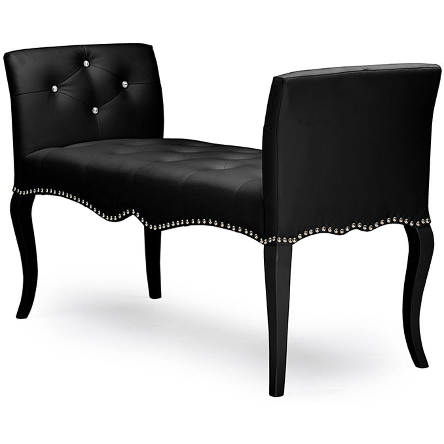 Baxton Studio Kristy Modern and Contemporary Black Faux Leather Classic Seating Bench Baxton Studio-benches-Minimal And Modern - 2