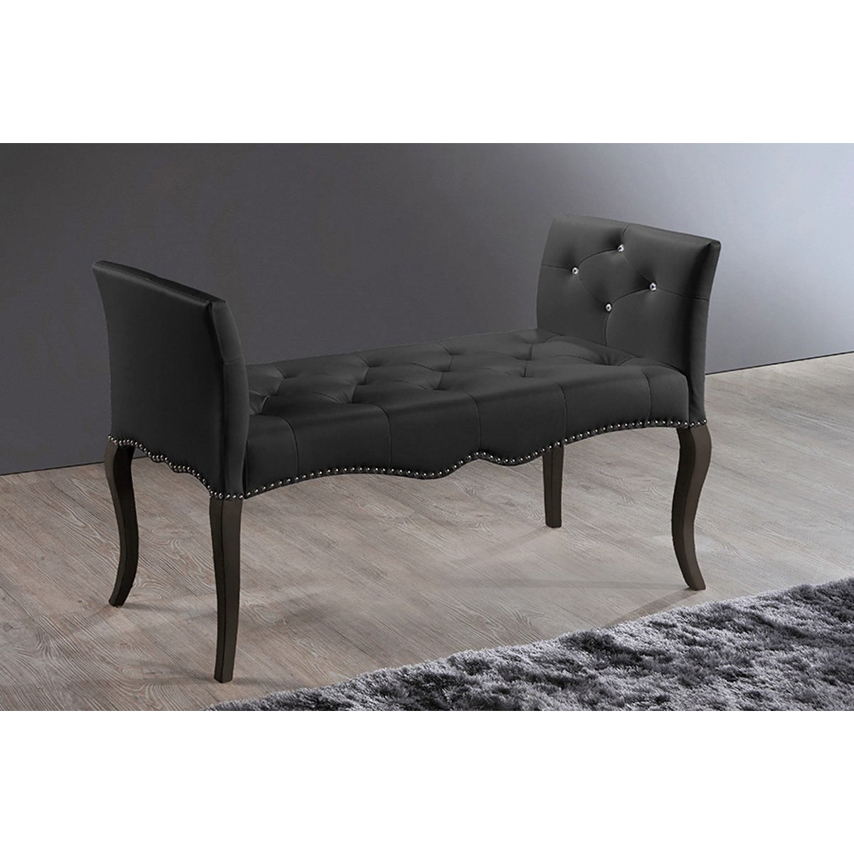 Baxton Studio Kristy Modern and Contemporary Black Faux Leather Classic Seating Bench Baxton Studio-benches-Minimal And Modern - 5