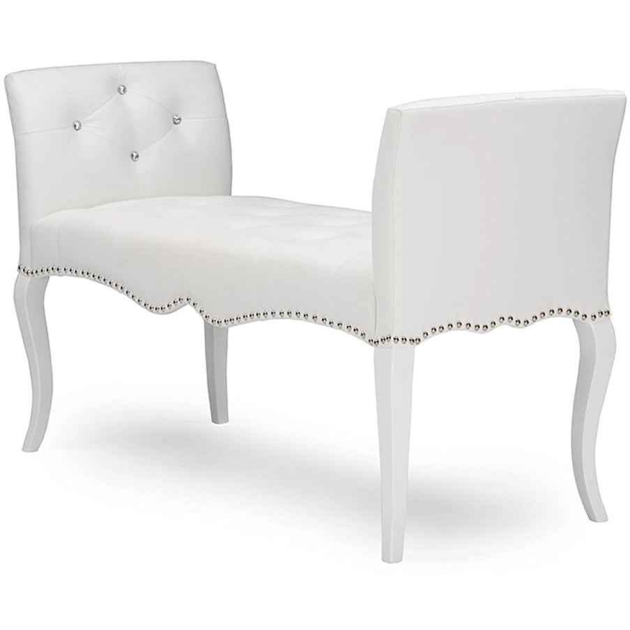 Baxton Studio Kristy Modern and Contemporary White Faux Leather Classic Seating Bench Baxton Studio-benches-Minimal And Modern - 2